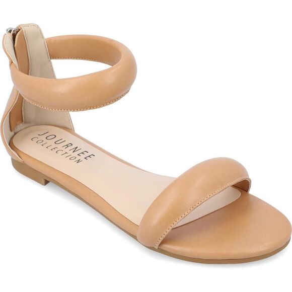 Journee Collection Womens Peytonn Tan Solid Faux Leather Strappy Sandals New - Picture 1 of 3